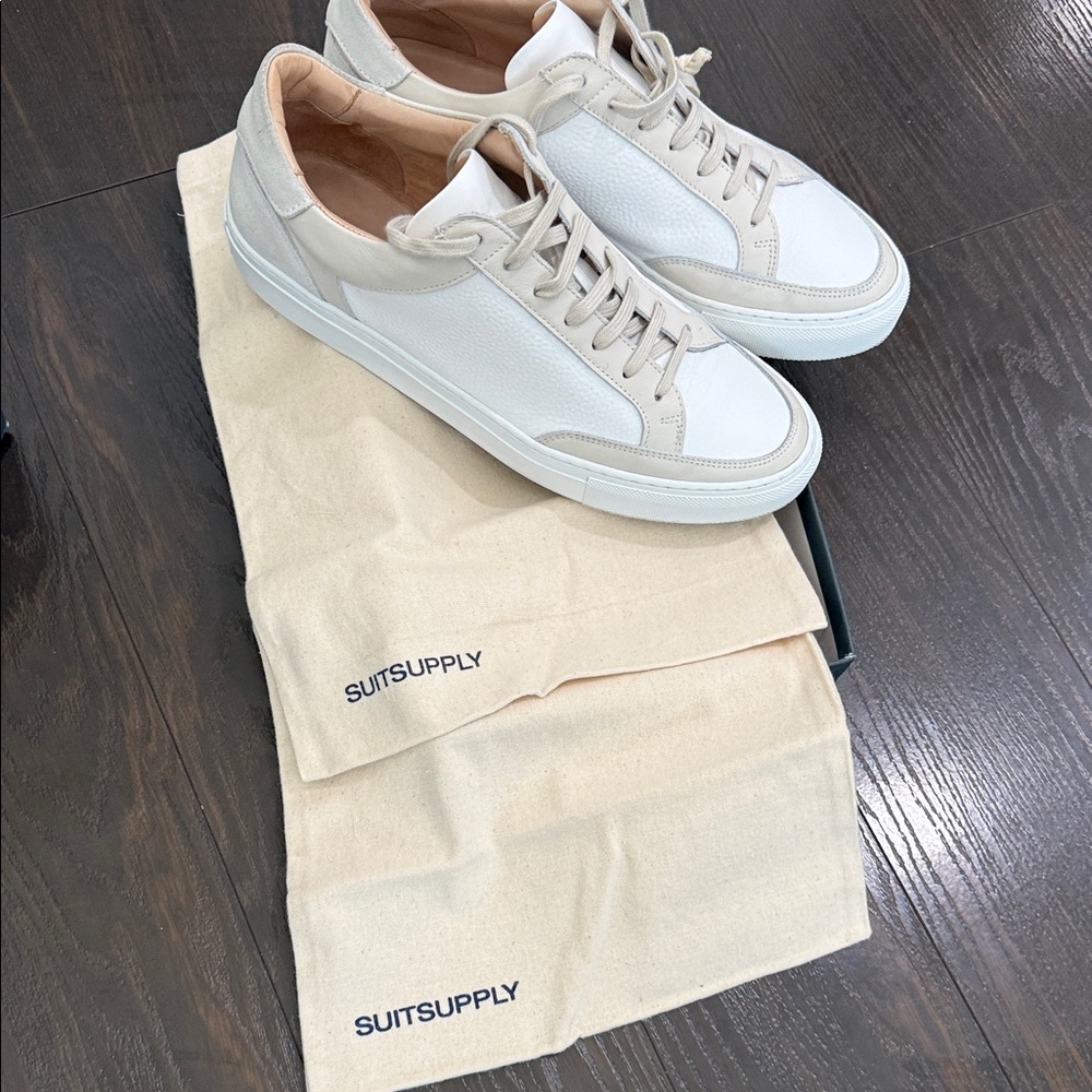 Suitsupply White and Beige Low-Top Leather Sneakers - Picture 9 of 11
